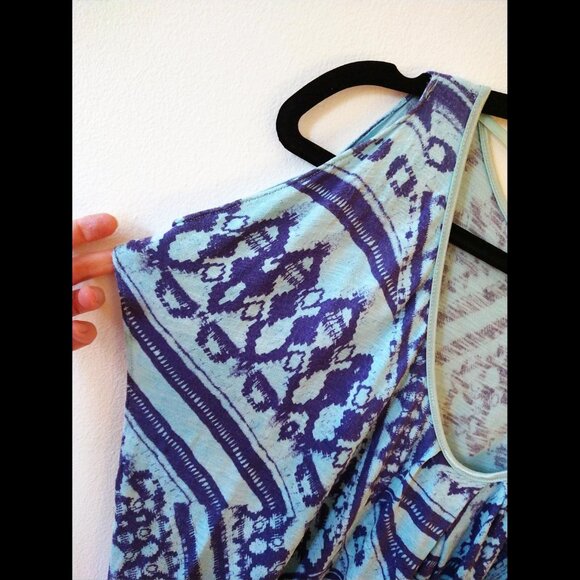 Calvin Klein Blue Patterned Cold Shoulder Short Sleeve Dress - Picture 3 of 4